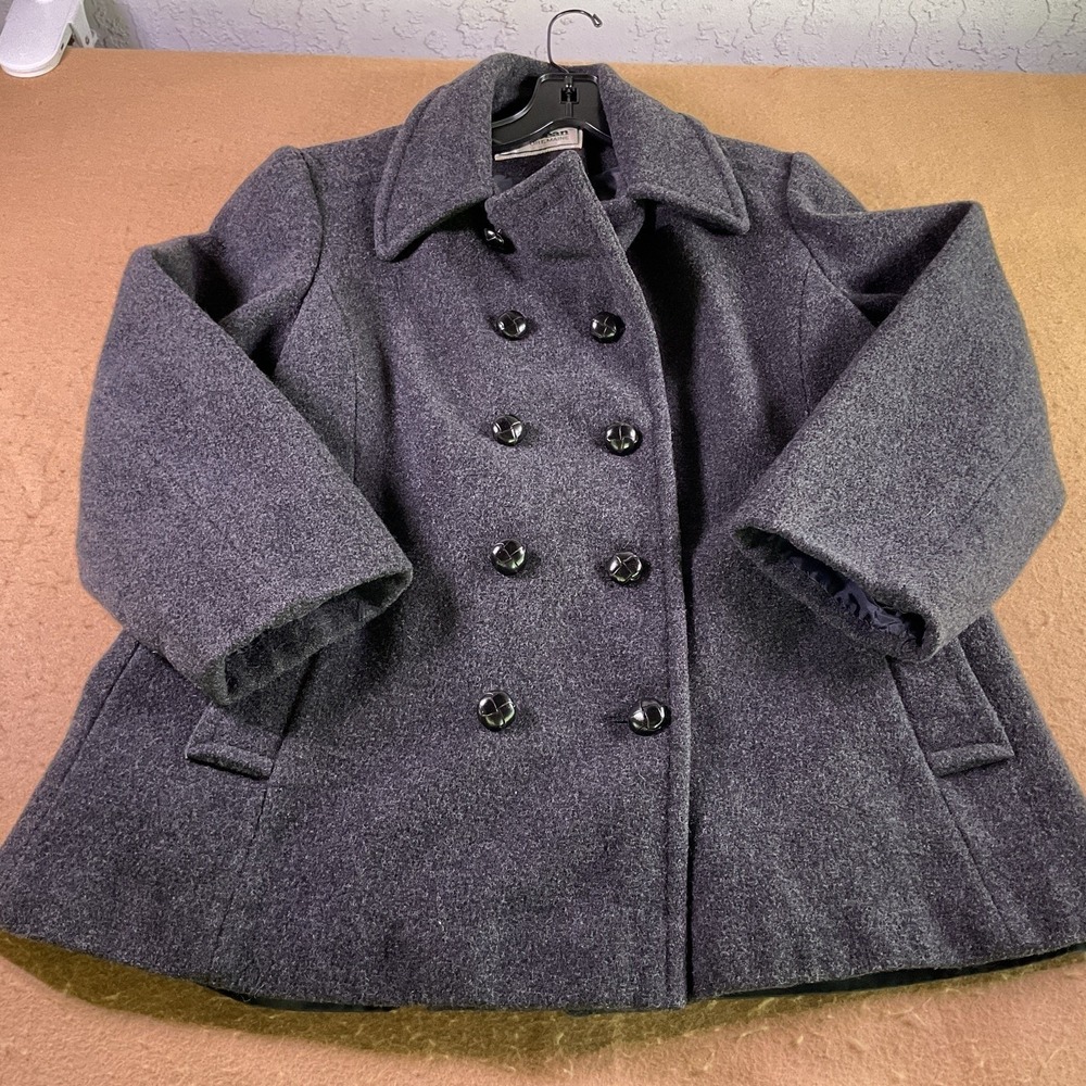 LL Bean Womens Gray 100% Wool Pea Coat Double Breasted Vintage Made in USA 10